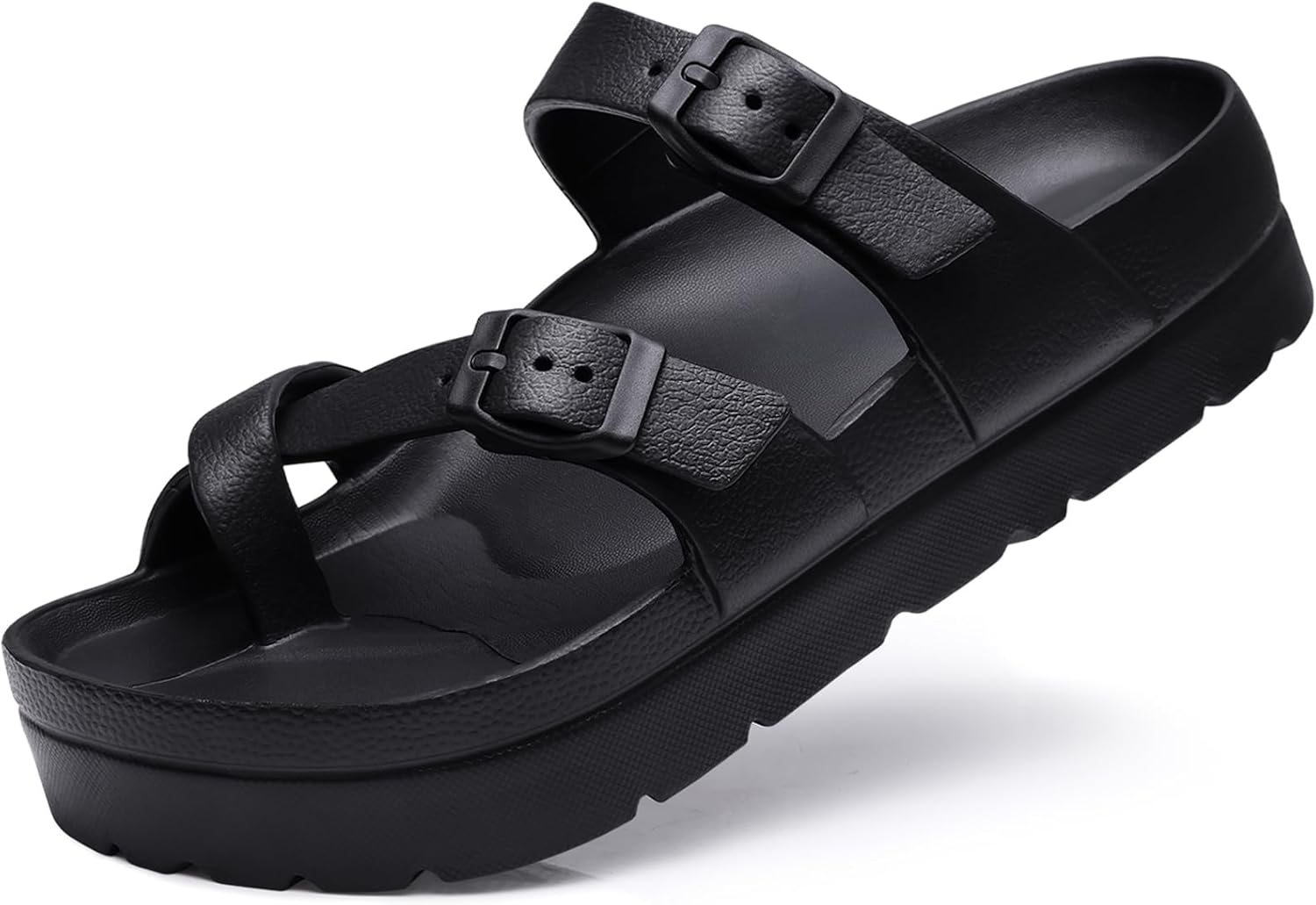 Women's Platform Sandals with Arch Support Comfortable Foam Slides Summer Beach Sandals with Adjustable Buckle