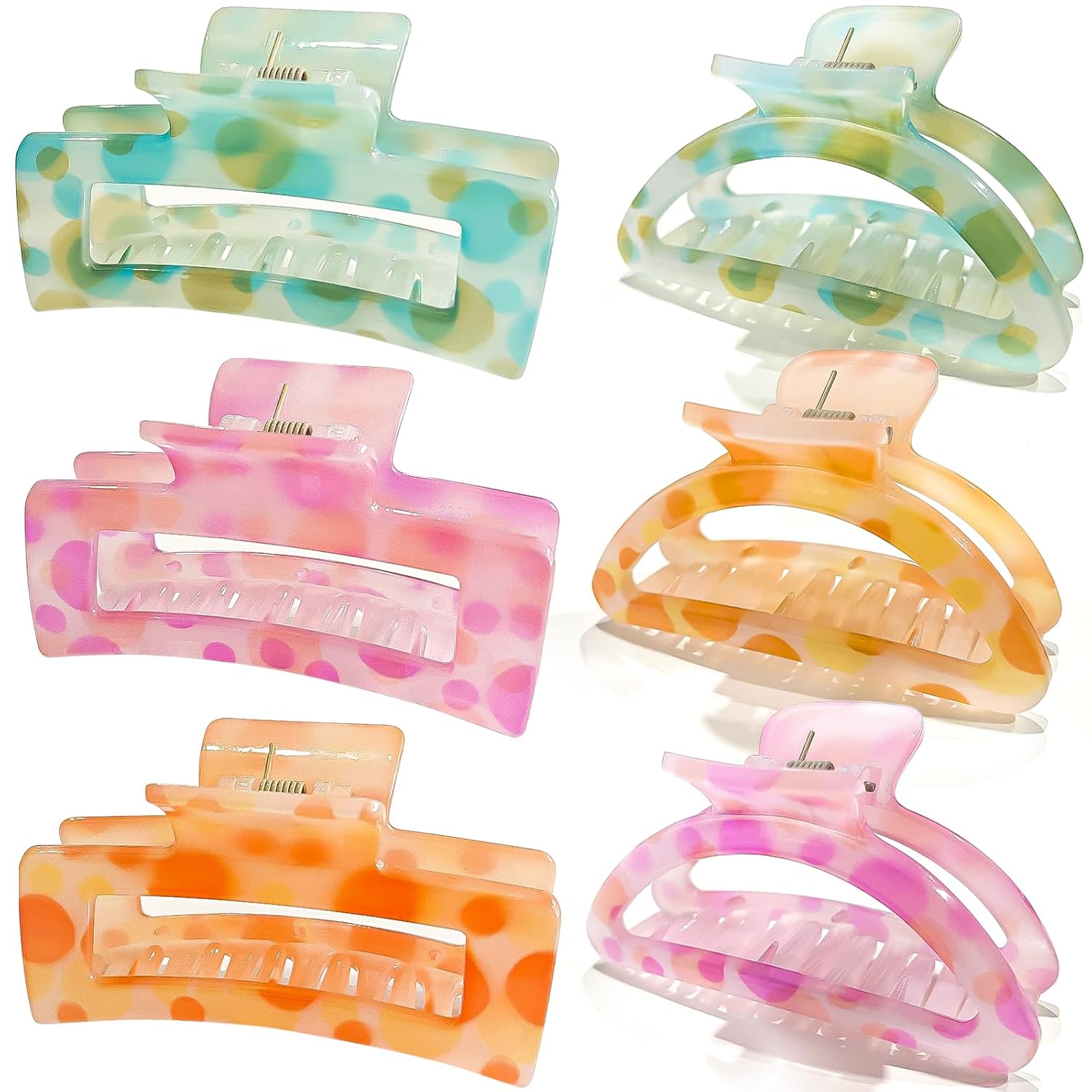 Cician Hair Claw Clips for Women Girls,6PCS Beach Hair Accessories,Square Cute Claw Clips for Thick Thin Hair Stuff,Big Womens Hair Clips for Hair Claws,Summer Essentials Hair Clups (colorful)