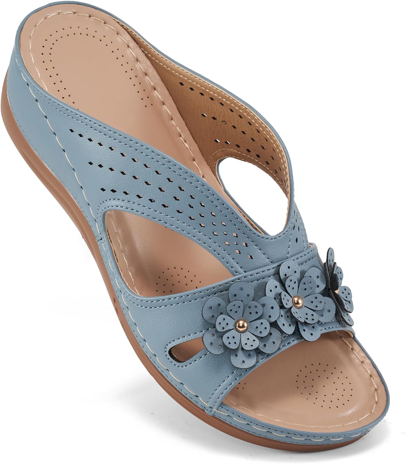 Ecetana Sandals for Women Wedge Shoes: Slip On Dressy Summer Comfortable Slides Sandals Lightweight Memory Foam Platform Shoes