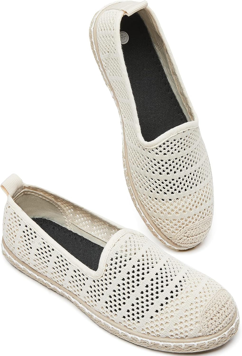 BABUDOG Women's Breathable Mesh Flats Shoes, Soft Loafers Flats, White Slip on Shoes Loafer
