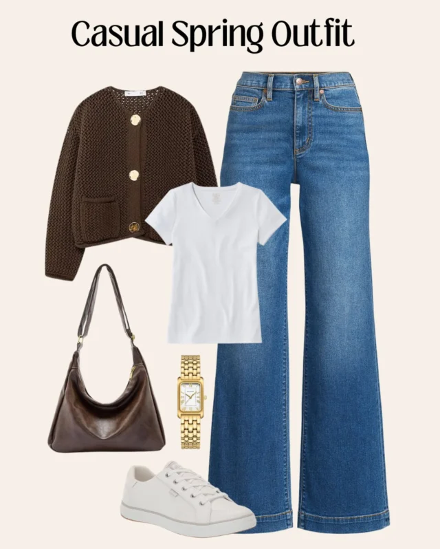 This casual look features a white top and blue jeans which are staples in every wardrobe! You can dress it up or down with some sneakers and a cute cardigan for a relaxed, casual vibe! 🤎🤎🤎#casualspringoutfits #casualoutfits #chic30